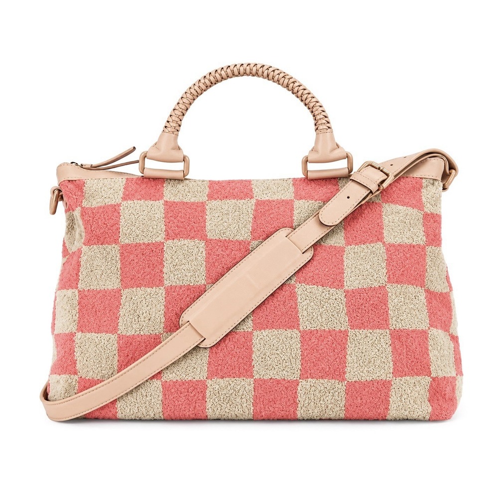 Cleobella Pink Checkered Weekender Tote Bag Travel Duffle Coastal Retro